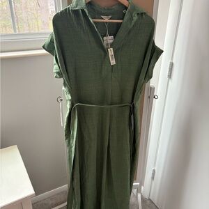 Lightweight Olive Green Shirt Dress with Tie Waist